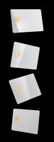 Bank card mockup set. Blank white plastic bankcards in various tilted positions with chip detail, photo