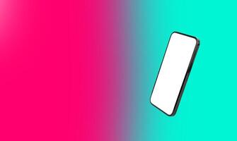 Smartphone mockup with a blank screen, displaying a bright gradient background. Modern mobile device photo