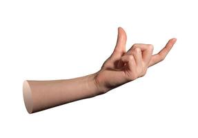 Hand of woman holding huge item between thumb and forefinger in precise pinch gesture, showing grip photo