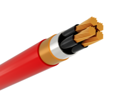 close up view of a multi stranded electrical cable with a red outer insulation, 3d illustration png