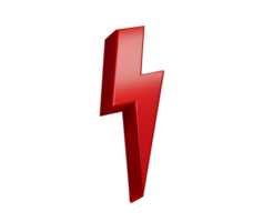 A vibrant red 3D lightning bolt icon with a sleek, modern and electrifying look. 3d illustration png