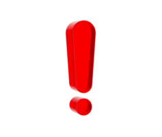 3D Red exclamation mark with a glossy finish, symbolizing urgency or alertness. 3d illustration png