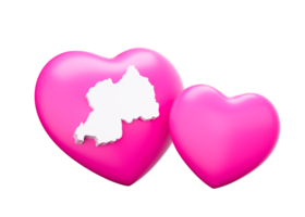 Shiny Pink Hearts With Map Of Rwanda 3d Illustration png
