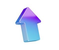 A sleek 3D upward arrow icon with a blue and purple gradient, representing progress. 3D Illustration png