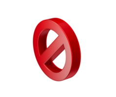 red prohibition icon with a diagonal bar, symbolizing restriction or denial. 3d illustration png