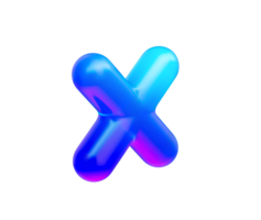 3d Multiplication symbol with a glossy neon blue gradient and reflective surface. 3d illustration png
