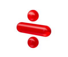 3D Glossy red division symbol with a sleek and modern reflective appearance. 3d illustration png