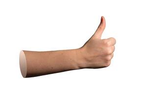 Thumb up hand gesture in approval position, showing acceptance, support, consent, and agreement. photo