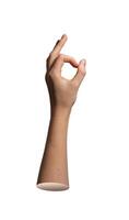 Finger showing like sign with thumb, index, and forefinger raised in agreement and approval gesture. photo