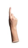 Index finger pointing up in straight gesture showing tap and press action. Close up of hand photo
