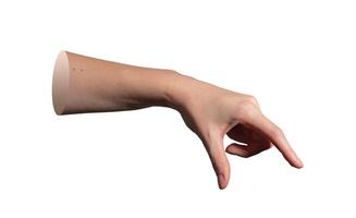 Hand holding gesture with thumb and forefinger pinching invisible large object. Female hand showing photo
