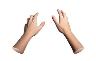 Hands reaching out forward with open spread fingers and smooth wrist. Pair of female arms extending photo
