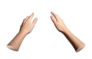 Hands extending forward with open spread fingers and smooth wrists. Pair of female arms outstretched photo