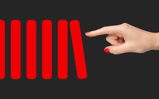 Risk management in business, evaluating obstacles and avoiding crisis or bankruptcy. Hand making photo