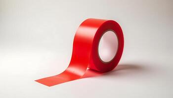 Bright red adhesive tape roll placed on white background image by you Generated using AI photo