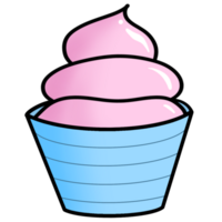 Simplistic Pink Ice Cream in a Blue Cup with a Black Outline, Transparent Background png