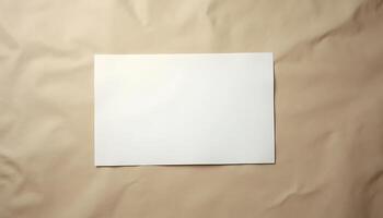 Blank white rectangular paper sheet on beige crumpled fabric background simple minimalistic style Created by using AI photo