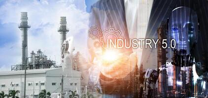 Smart Industry Concept for Digital Factory Manufacturing Technology that demonstrates the automated manufacturing process of Industry 5.0 or the 5th Industrial Revolutio photo