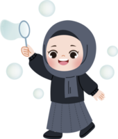 hijab girl playing with bubbles png