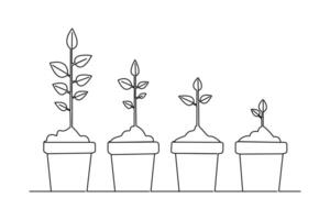 Minimal one line drawing of growth plant with isolated outline illustration in simple style vector