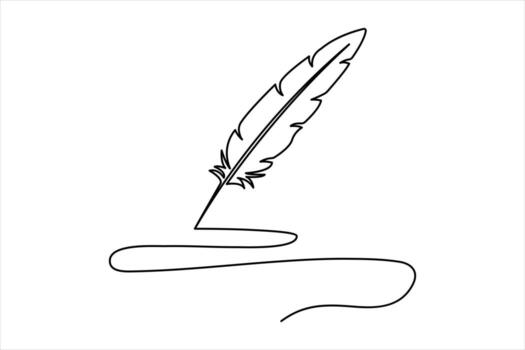 Outline feather drawing using continuous one line for minimalist artwork vector