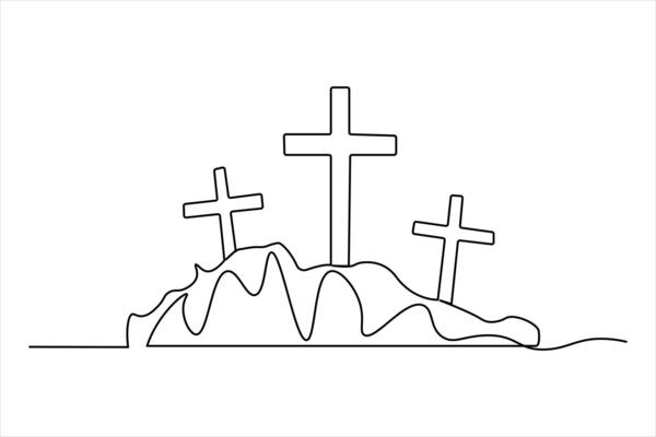 Three cross outline illustration in christian symbol minimal single line art isolated on white