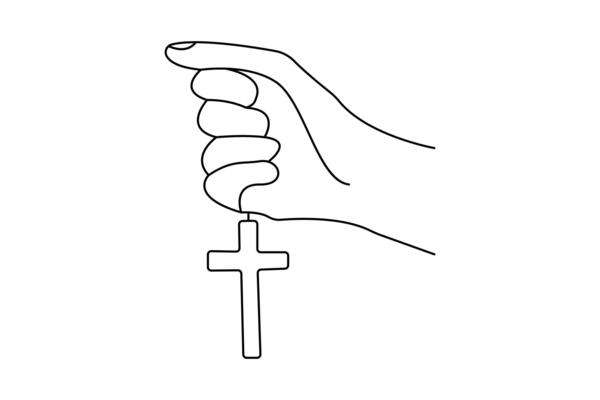 Modern minimalist single line design of three christian crosses as religious symbol outline