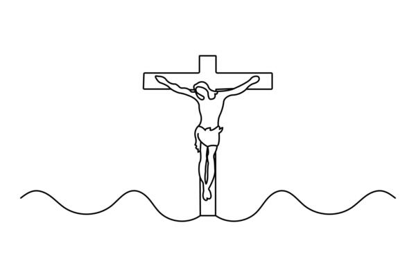 Single line minimalist illustration of christian three cross symbol in outline religious icon