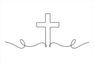 Christian three cross religious symbol in minimalist one line isolated continuous outline drawing vector