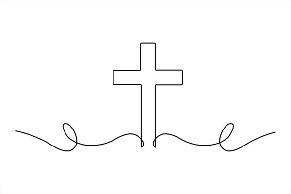 Christian three cross religious symbol in minimalist one line isolated continuous outline drawing