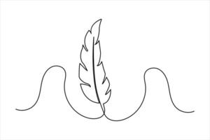Feather drawn with one line in a clean minimal outline style isolated vector