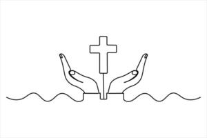 Three cross christian icon in one line minimal style simple continuous outline drawing design vector