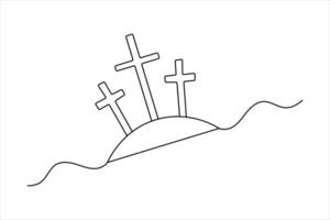 Christian three cross icon continuous one line drawing minimalist style isolate outline illustration vector