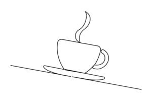 Line art coffee mug in simple continuous one line drawing with minimalist isolated outline design vector