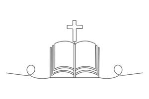Minimal one line drawing of three christian crosses isolated outline symbol for religion art vector