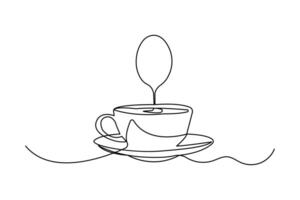 Simple one line outline coffee cup sketch with minimal design isolated on white for clean look vector