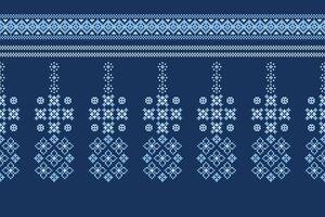 Art of blue color background wallpaper ethnic pattern motif crsss stitch. vector