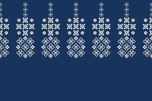 Blue color background wallpaper ethnic pattern motif crsss stitch pixel decor. vector
