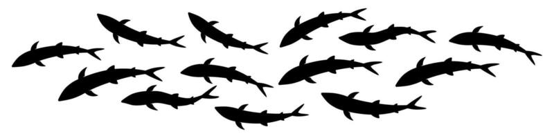 Group of sharks swimming in a curved motion underwater. Symbolic illustration of ocean predators, marine wildlife vector
