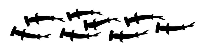 Hammerhead Shark School Swimming in Curve - Ocean Predator Silhouette Icon Design vector