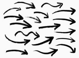 Set of Hand-Drawn Arrows Created with Brush Strokes. Black Ink Directional Marks Isolated on White Background for Highlight and Emphasis vector
