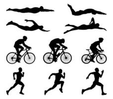 Triathlon Sports Icon. Swim, Bike, and Run Symbol in Dynamic Silhouette Style vector
