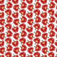 Seamless red pepper pattern with slices. Fresh vegetable bell peppers background vector