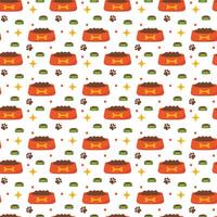Seamless pet pattern with food bowl and paw for pet design. Dog or cat bowl background vector