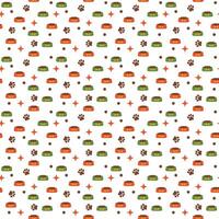 Dog or cat bowl background. Seamless pet pattern with food bowl and paw for pet design vector