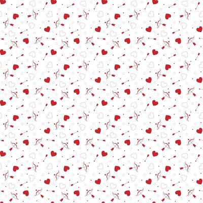 Red heart seamless pattern with love arrows and romantic bows on a white background
