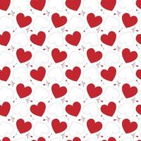 Seamless red heart pattern with romantic love arrows. Cupid bow and arrow for Valentine's Day vector