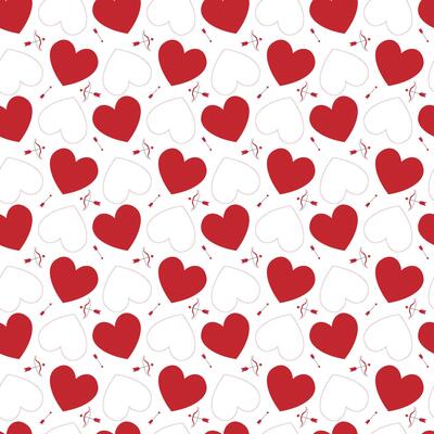 Seamless red heart pattern with romantic love arrows. Cupid bow and arrow for Valentine's Day