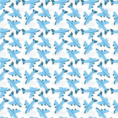 Sky flight and travel background. Cartoon airplane seamless pattern