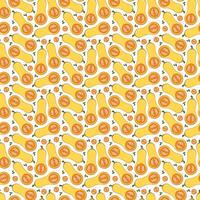 Fresh squash pattern. Seamless pumpkin pattern with seeds for fall harvest. healthy food background vector